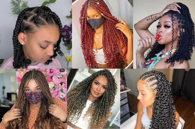 Box braids with curly ends