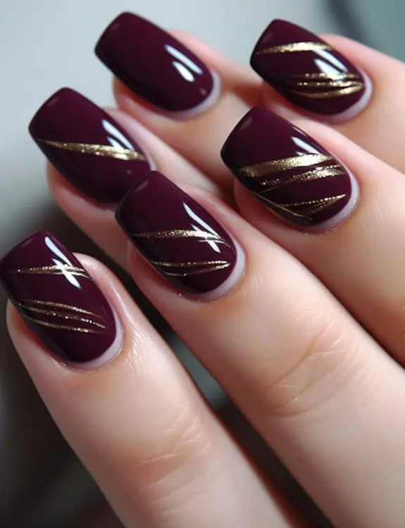 burgundy nails with stripes