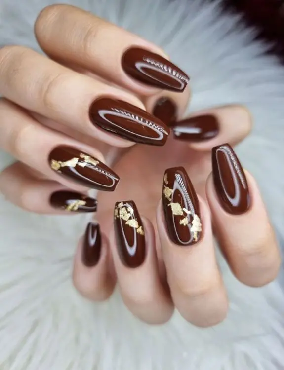 burgundy nails with gold foil